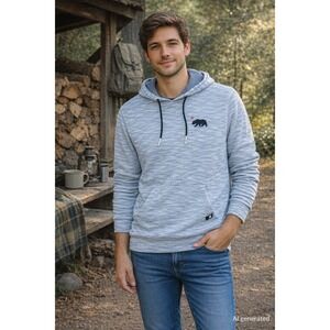 Dikotomy‎ Mens Hoodie Size M Grey Bear Logo Textured Pullover Gorpcore Outdoor